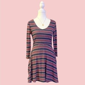 Striped V-Neck Back Cut-Out Dress